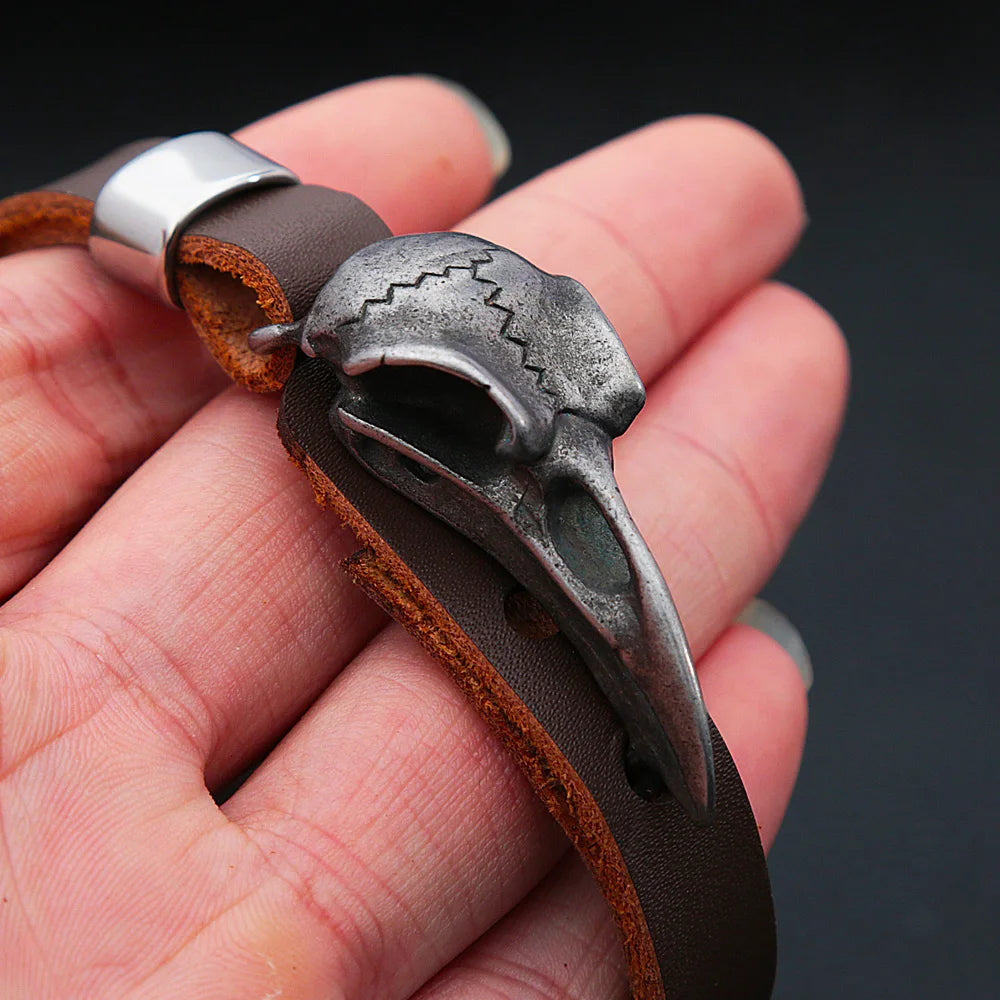 Stainless Steel Nordic Odin Crow Skull Bracelet