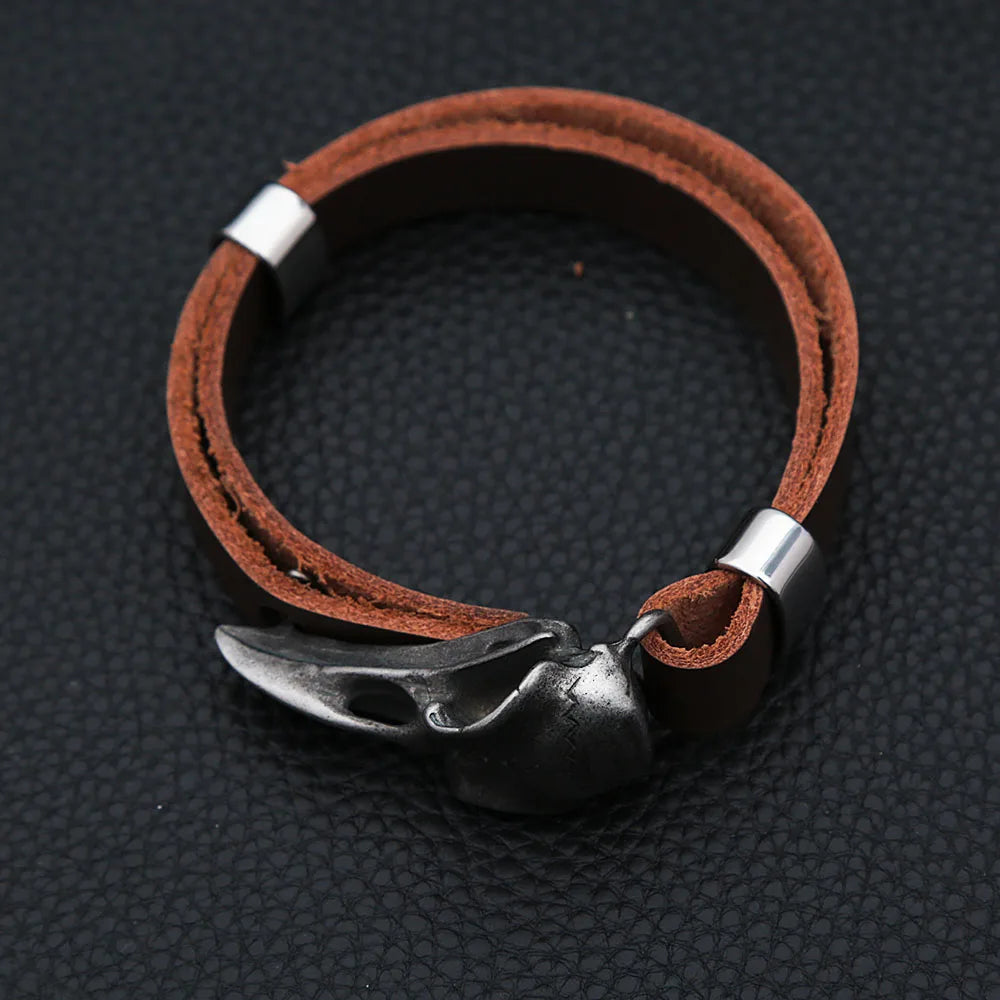 Stainless Steel Nordic Odin Crow Skull Bracelet