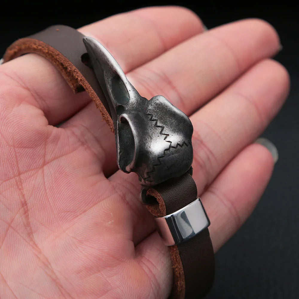 Stainless Steel Nordic Odin Crow Skull Bracelet