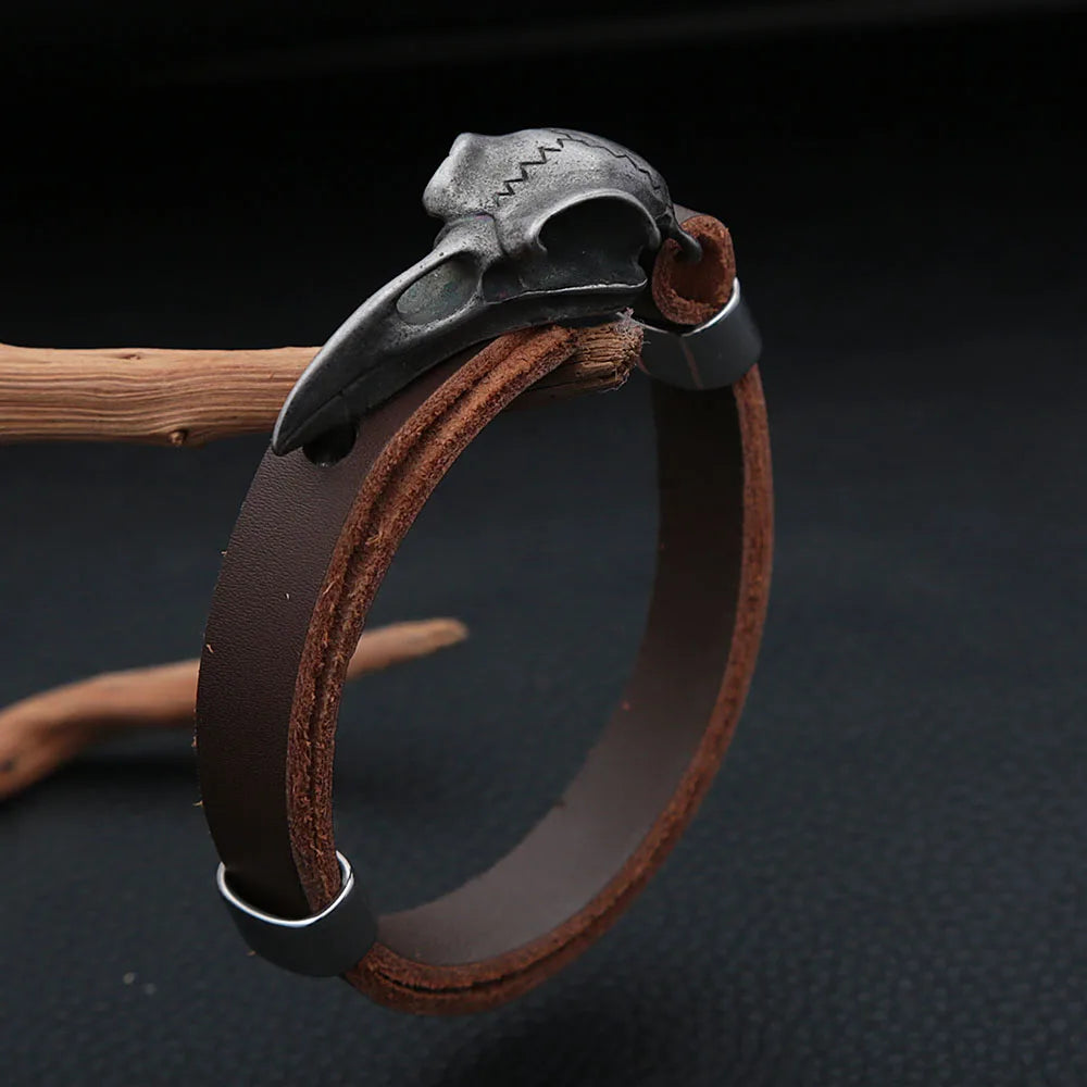 Stainless Steel Nordic Odin Crow Skull Bracelet