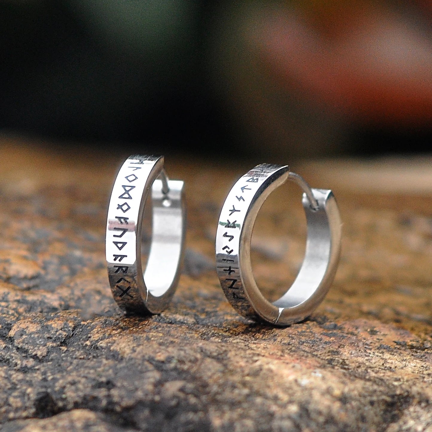 l Norse Viking Runes Hoop Earrings