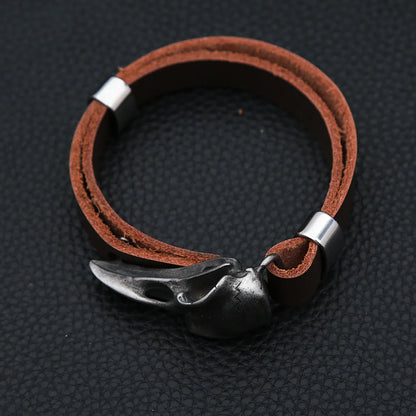 Stainless Steel Nordic Odin Crow Skull Bracelet
